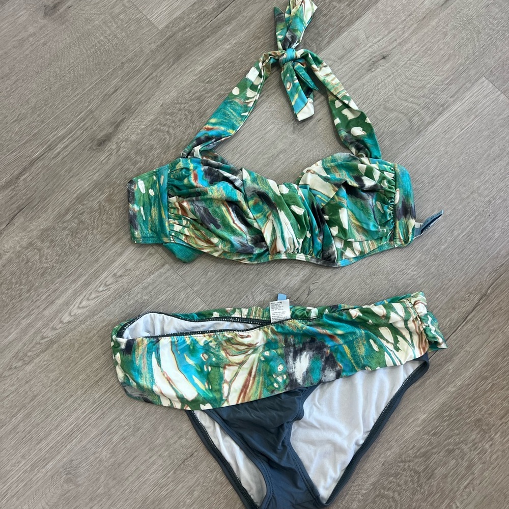 ANTONIO MELANI Green Patterned Halter Bikini